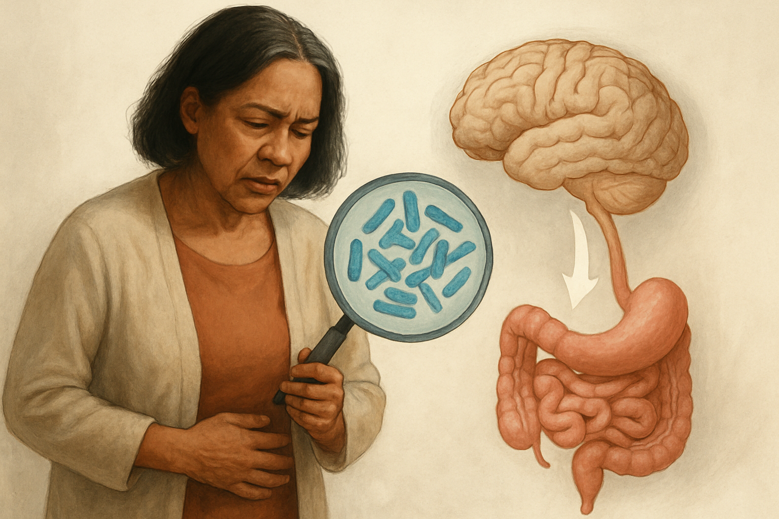 Editorial illustration for Gut Bacteria Molecule Linked to Higher Alzheimer’s Risk in Early Research