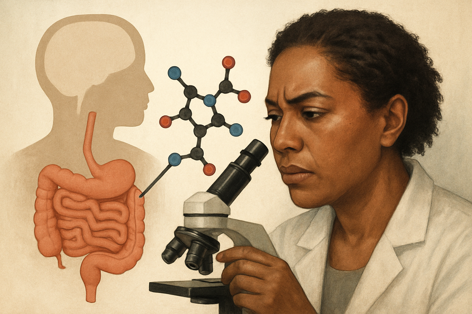 Supporting editorial illustration for Gut Bacteria Molecule Linked to Higher Alzheimer’s Risk in Early Research